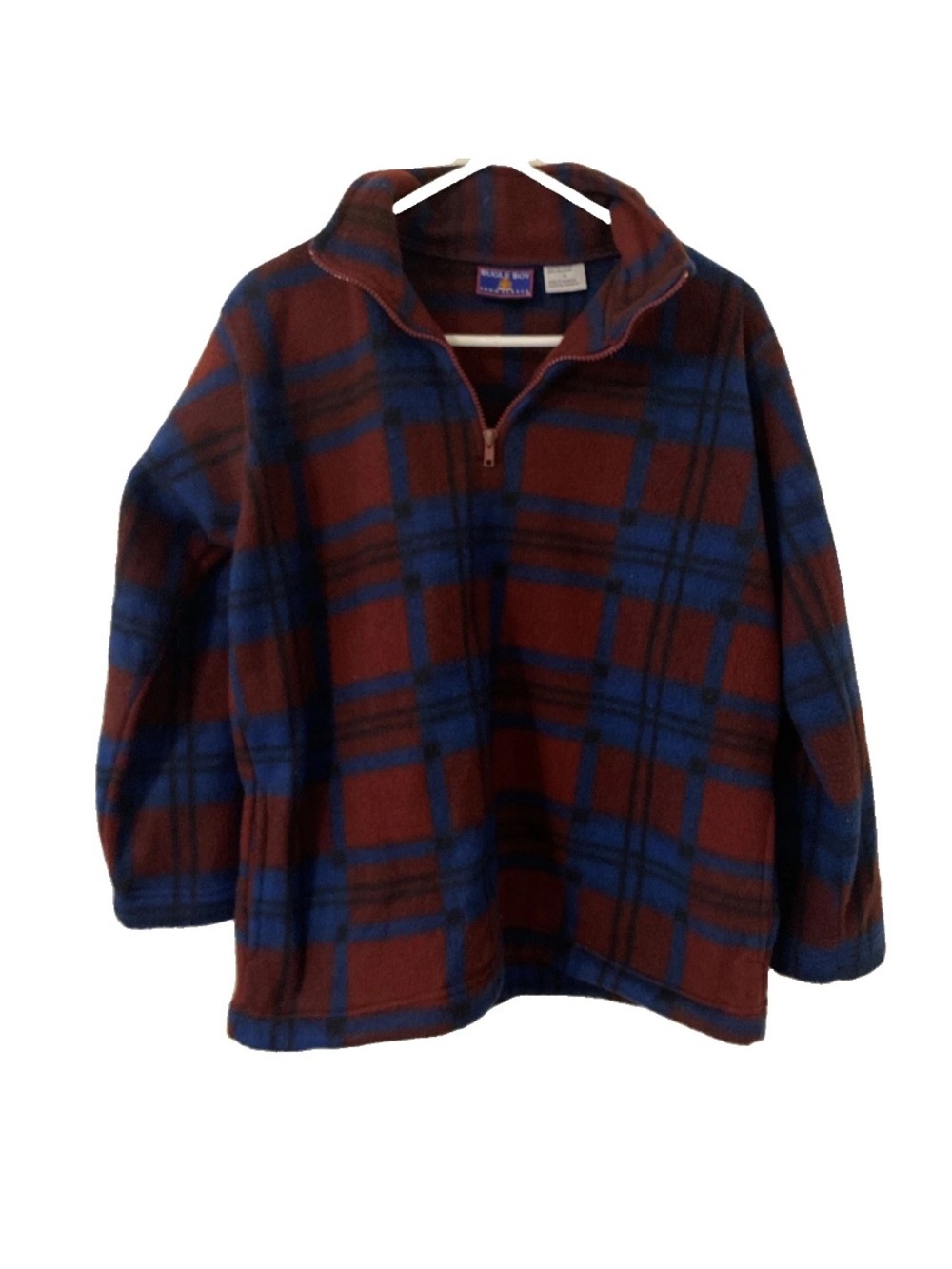 Vintage 90’s Bugle Boy Company Red Blue Plaid Fleece 1/4 Zip Pullover Men Size S